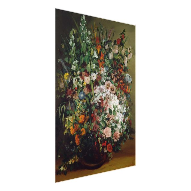 Glas Wandbilder Gustave Courbet - Blumenstrauß in Vase