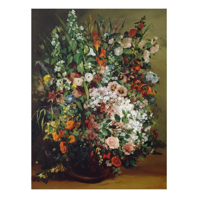 Glasbild - Kunstdruck Gustave Courbet - Blumenstrauß in einer Vase - Hoch 3:4