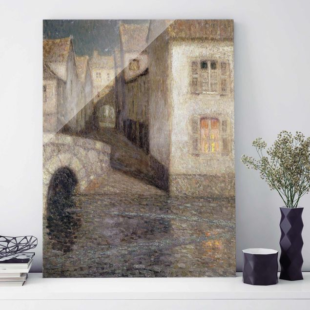 Glas Wandbilder XXL Henri Le Sidaner - Die Häuser am Fluss
