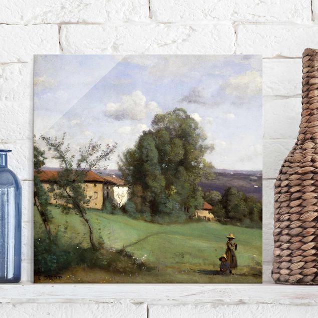 Glasbilder XXL Jean-Baptiste Camille Corot - Ein Bauernhof
