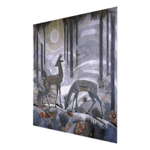 Glasbild - Kunstdruck Jean Dunand - Zwei Rehe im Wald - Quadrat 1:1