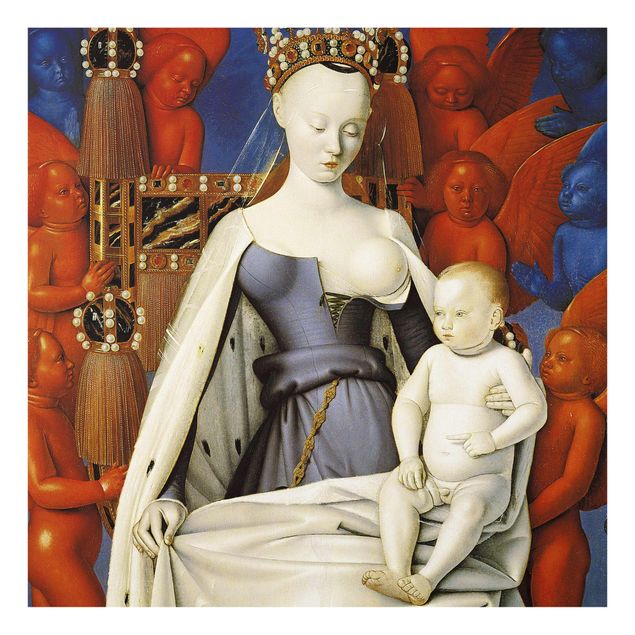 Glasbild - Kunstdruck Jean Fouquet - Die thronende Madonna mit dem Christuskind - Quadrat 1:1