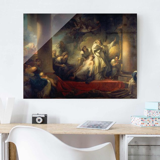 Glasbild - Kunstdruck Jean Honoré Fragonard - Der Großpriester Coresos opfert sich, um Kallirhoë zu retten - Quer 4:3