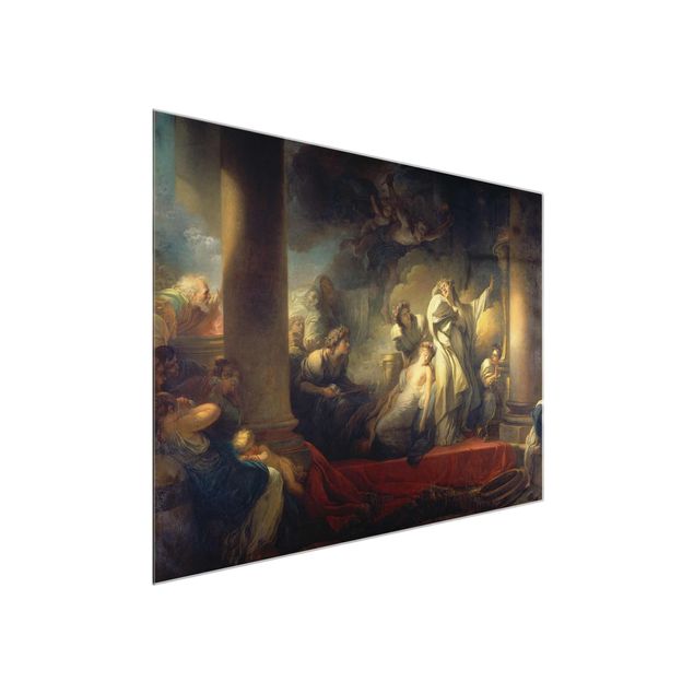 Glasbild - Kunstdruck Jean Honoré Fragonard - Der Großpriester Coresos opfert sich, um Kallirhoë zu retten - Quer 4:3