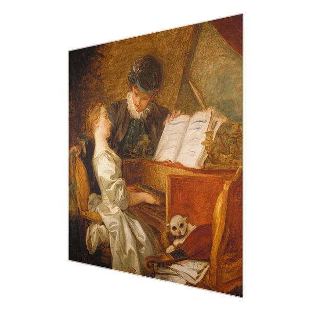 Glasbild - Kunstdruck Jean Honoré Fragonard - Die Klavierstunde - Quadrat 1:1