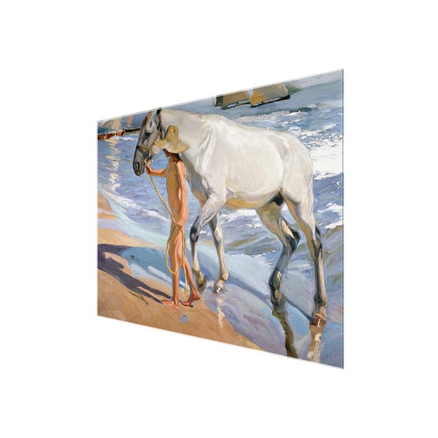 Glasbild - Kunstdruck Joaquin Sorolla - Das Bad des Pferdes - Quer 4:3
