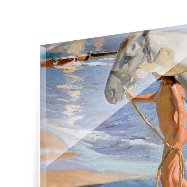 Glasbild - Kunstdruck Joaquin Sorolla - Das Bad des Pferdes - Quer 4:3