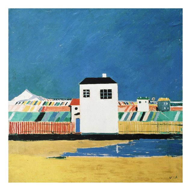 Glasbild - Kunstdruck Kasimir Malewitsch - Landschaft mit weißem Haus - Quadrat 1:1