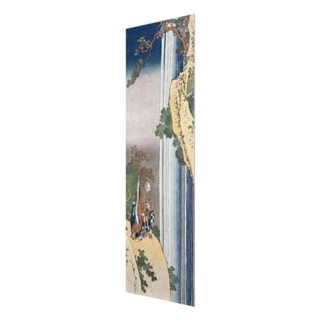 Glasbild - Kunstdruck Katsushika Hokusai - Der Dichter Rihaku (Li Bai) versunken angesichts der Erhabenheit des großen Wasserfalls am Berg Lu - Panorama Hoch
