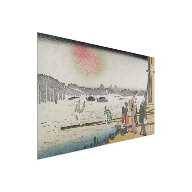 Glas Wandbilder Katsushika Hokusai - Ein kühler Abend in Ryogoku