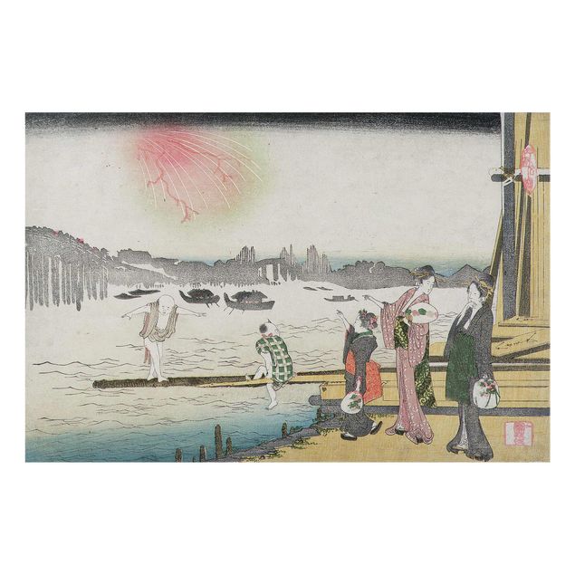 Glasbild - Kunstdruck Katsushika Hokusai - Ein kühler Abend in Ryogoku - Quer 3:2