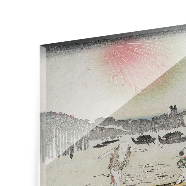Glasbild - Kunstdruck Katsushika Hokusai - Ein kühler Abend in Ryogoku - Quer 3:2