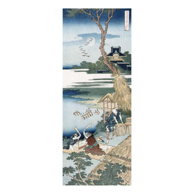 Glasbilder Katsushika Hokusai - Bauernfamilie schlägt Wäsche