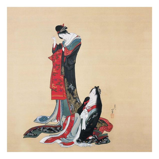 Glasbild - Kunstdruck Katsushika Hokusai - Zwei Kurtisanen - Quadrat 1:1