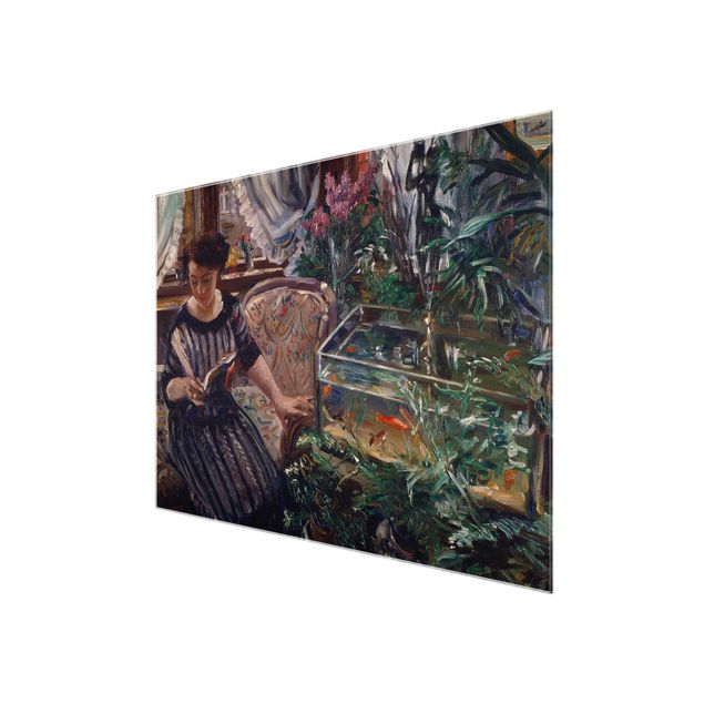 Glasbild - Kunstdruck Lovis Corinth - Dame am Goldfischbassin - Quer 4:3