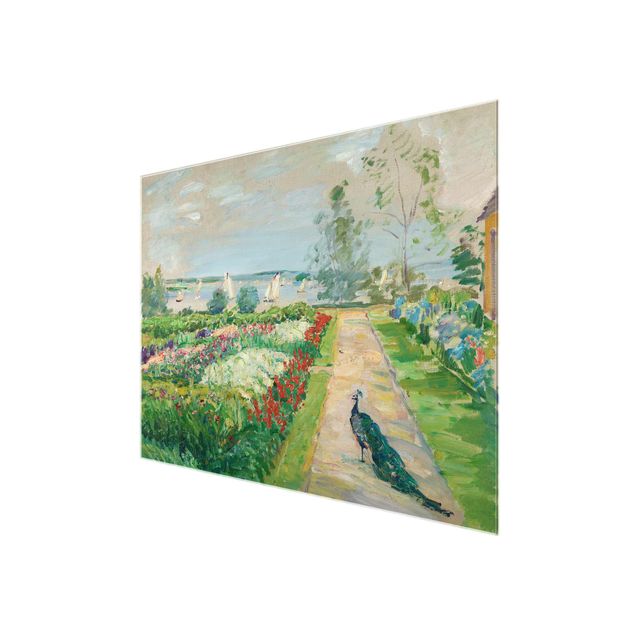 Glasbild - Kunstdruck Max Slevogt - Park am Wannsee (Blumengarten mit Pfau) - Quer 4:3