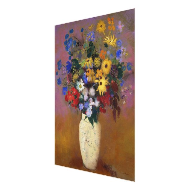 Glasbild - Kunstdruck Odilon Redon - Blumen in einer Vase - Hoch 3:4