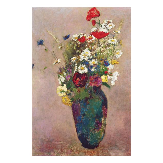 Glasbild - Kunstdruck Odilon Redon - Blumenvase mit Mohn - Hoch 2:3