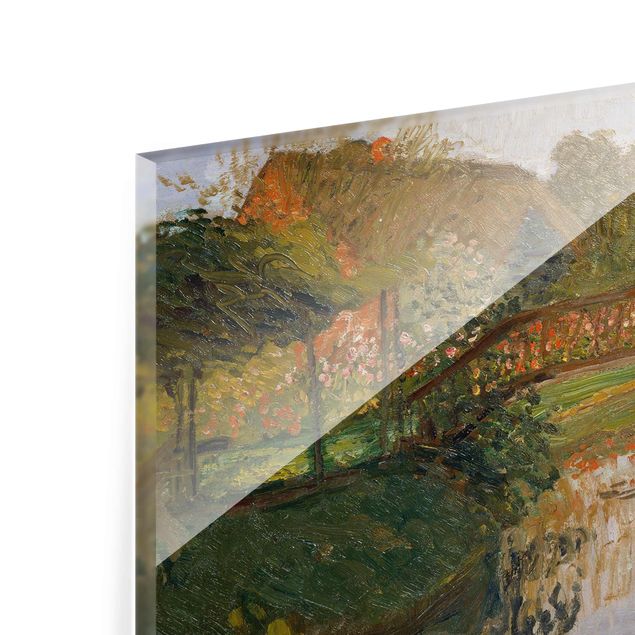 Glasbild - Kunstdruck Otto Modersohn - Bauerngarten mit Brücke - Quer 3:2