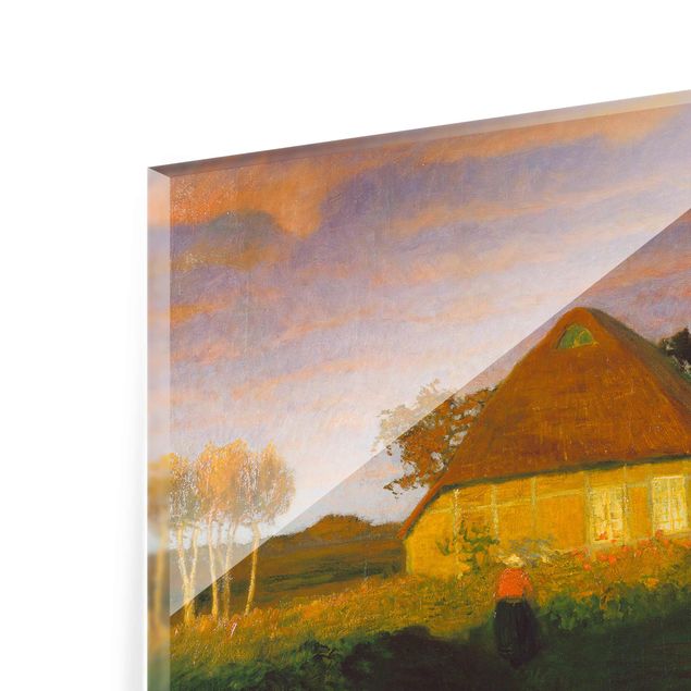 Glasbild - Kunstdruck Otto Modersohn - Moorkate im Abendsonnenschein - Quer 3:2