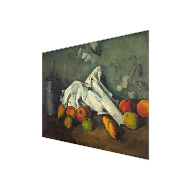 Glasbild - Kunstdruck Paul Cézanne - Milchkanne und Äpfel - Impressionismus Quer 4:3