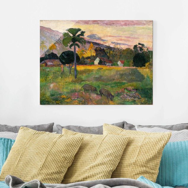 Glasbild - Kunstdruck Paul Gauguin - Haere mai (Komm her) - Post-Impressionismus Quer 4:3