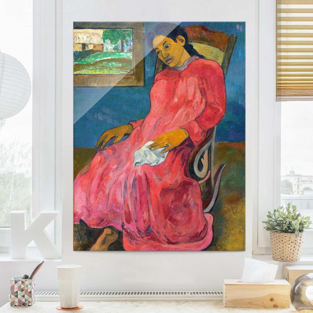 Glasbild - Kunstdruck Paul Gauguin - Melancholikerin - Post-Impressionismus Hoch 3:4