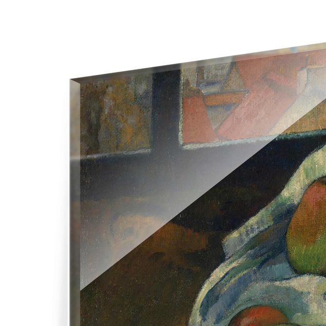 Glasbild - Kunstdruck Paul Gauguin - Obstschale und Krug vor einem Fenster - Post-Impressionismus Quadrat 1:1