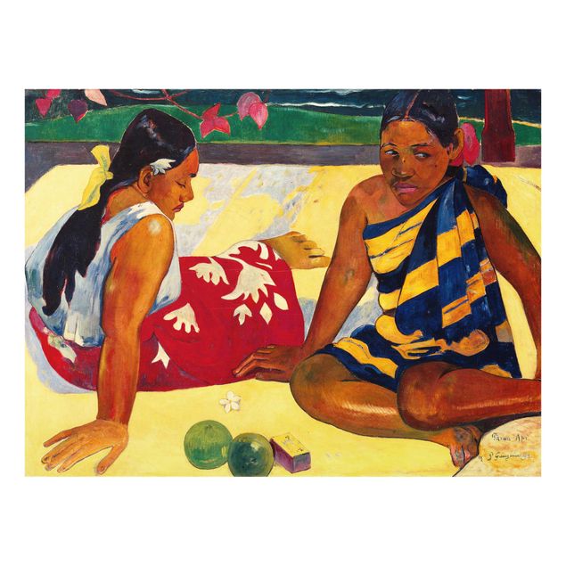 Glasbild - Kunstdruck Paul Gauguin - Zwei Frauen von Tahiti. Parau Api (Gibt's was Neues?) - Post-Impressionismus Quer 4:3