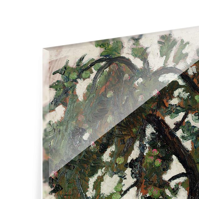 Glasbild - Kunstdruck Paula Modersohn-Becker - Elsbeth mit Hühnern unter Apfelbaum - Hoch 3:4
