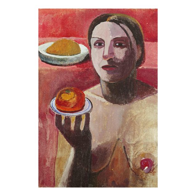Glasbild - Kunstdruck Paula Modersohn-Becker - Halbakt einer Italienerin mit Teller - Hoch 2:3