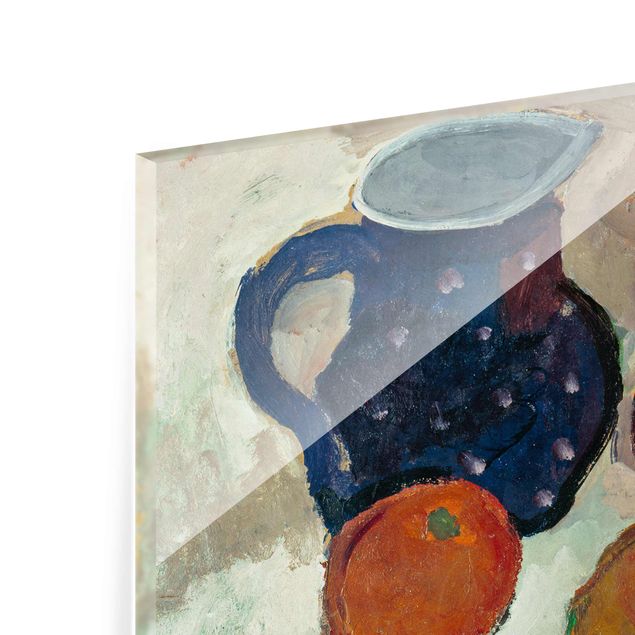 Glasbild - Kunstdruck Paula Modersohn-Becker - Stillleben mit blauem, weißgetüpfeltem Krug (II) - Quer 3:2