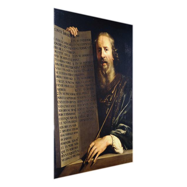 Glasbild - Kunstdruck Philippe de Champaigne - Mose hält die Tafel mit den Zehn Geboten - Hoch 3:4