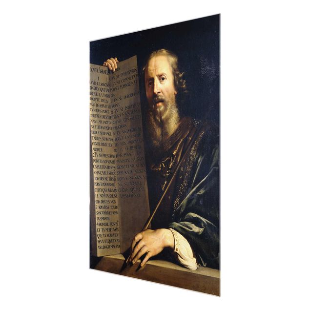Glasbild - Kunstdruck Philippe de Champaigne - Mose hält die Tafel mit den Zehn Geboten - Hoch 3:4