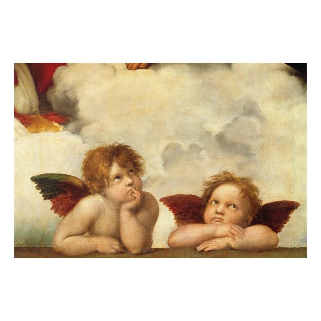 Glasbild - Kunstdruck Raffael - Zwei Engel. Detail aus Die Sixtinische Madonna - Quer 3:2