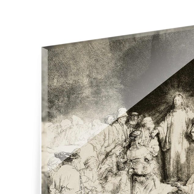 Glasbild - Kunstdruck Rembrandt van Rijn - Christus heilt die Kranken. Das Hundertguldenblatt - Quer 3:2