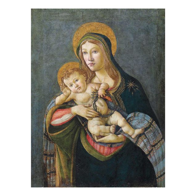 Glasbild - Kunstdruck Sandro Botticelli - Madonna und Kind mit der Dornenkrone und drei Nägeln - Hoch 3:4