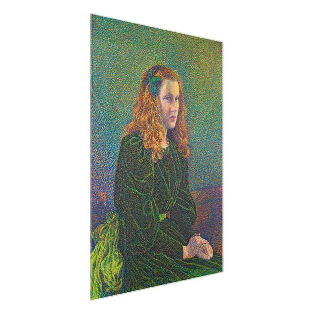 Glasbild - Kunstdruck Theo van Rysselberghe - Junge Frau in grünem Kleid - Hoch 3:4