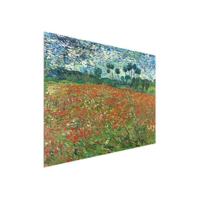 Glasbild - Kunstdruck Vincent van Gogh - Mohnfeld - Post-Impressionismus Quer 4:3