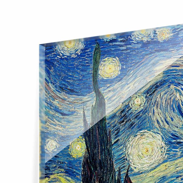 Glasbild - Kunstdruck Vincent van Gogh - Sternennacht - Post-Impressionismus Quer 4:3
