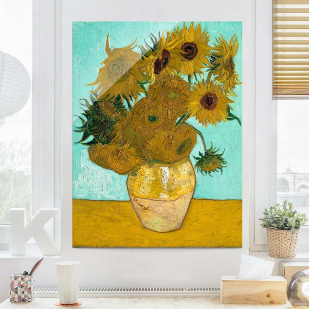 Glasbilder XXL Vincent van Gogh - Vase mit Sonnenblumen