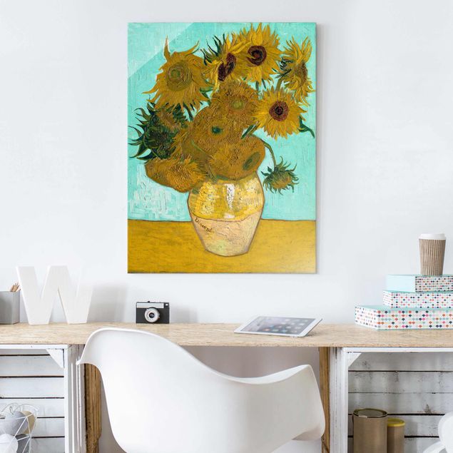 Glasbilder Blumen Vincent van Gogh - Vase mit Sonnenblumen