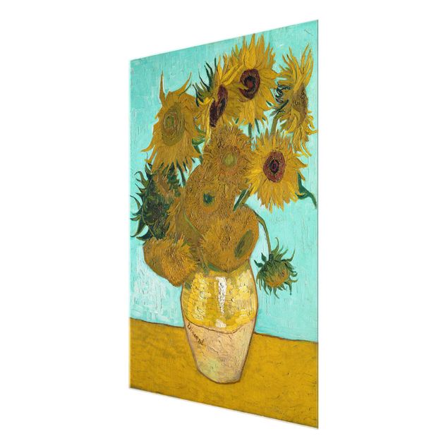 Glasbild - Kunstdruck Vincent van Gogh - Vase mit Sonnenblumen - Post-Impressionismus Hoch 3:4