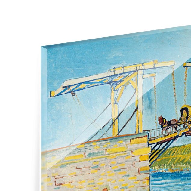 Glasbild - Kunstdruck Vincent van Gogh - Zugbrücke in Arles - Post-Impressionismus Quadrat 1:1