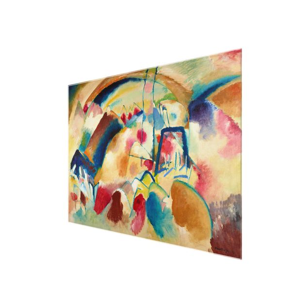 Glasbild - Kunstdruck Wassily Kandinsky - Landschaft mit Kirche (Landschaft mit roten Flecken I) - Expressionismus Quer 4:3