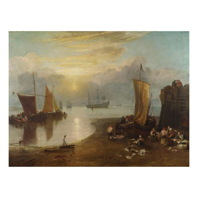 Glasbild - Kunstdruck William Turner - Sonnenaufgang im Dunst. Fischer beim Ausnehmen und Verkaufen von Fischen - Romantik Quer 4:3