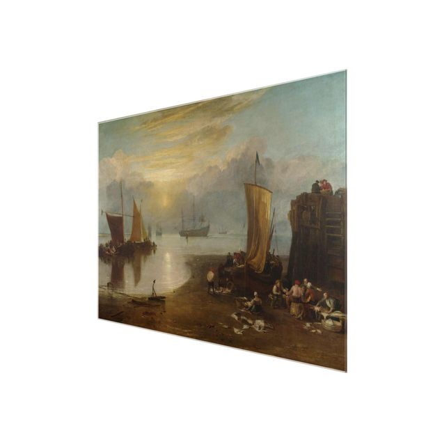 Glasbild - Kunstdruck William Turner - Sonnenaufgang im Dunst. Fischer beim Ausnehmen und Verkaufen von Fischen - Romantik Quer 4:3
