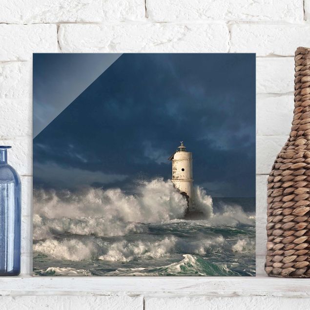 Glas Wandbilder XXL Leuchtturm auf Sardinien