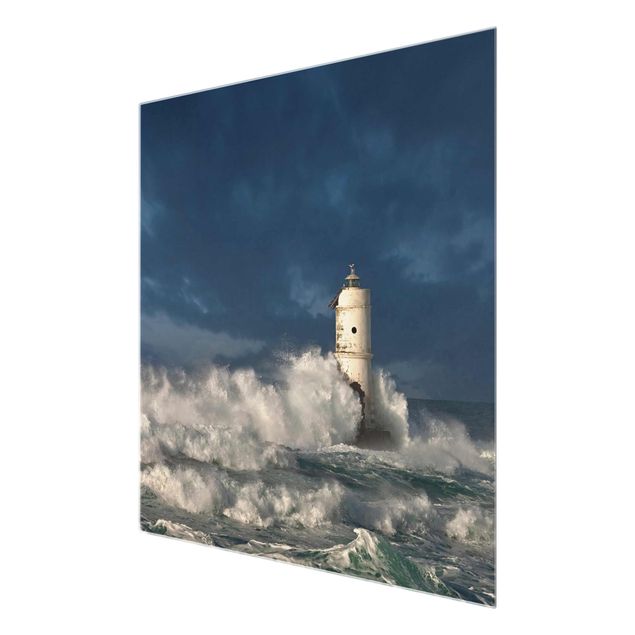 Glasbild - Leuchtturm auf Sardinien - Quadrat 1:1