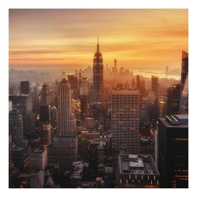 Glasbilder Manhattan Skyline Abendstimmung